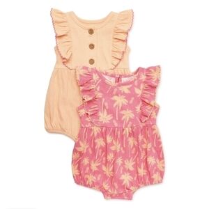 Wonder‎ Nation Girl's 2-Pack Ruffled Romper Set 3-6M New With Tags
